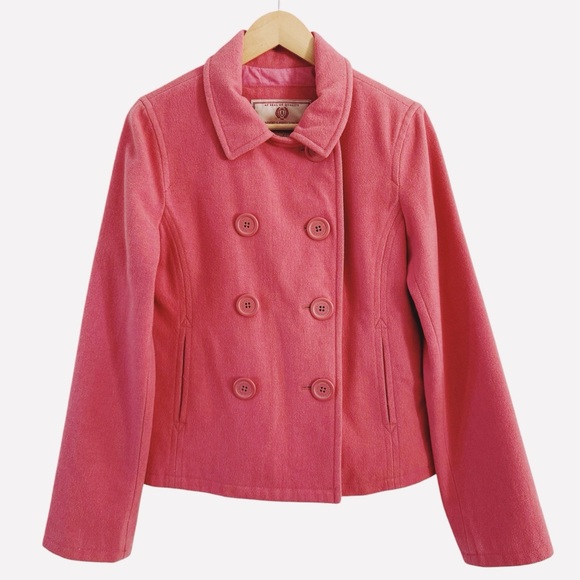 90s Abercrombie & Fitch Jacket Peacoat Wool Blend Size Large Vintage Salmon Pink - Picture 2 of 7